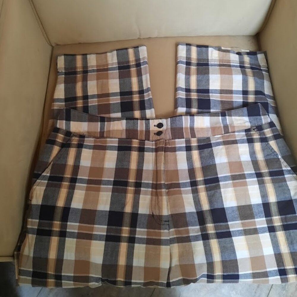 White Stag Plaid Stretch Cotton Crop Pants Sz 14